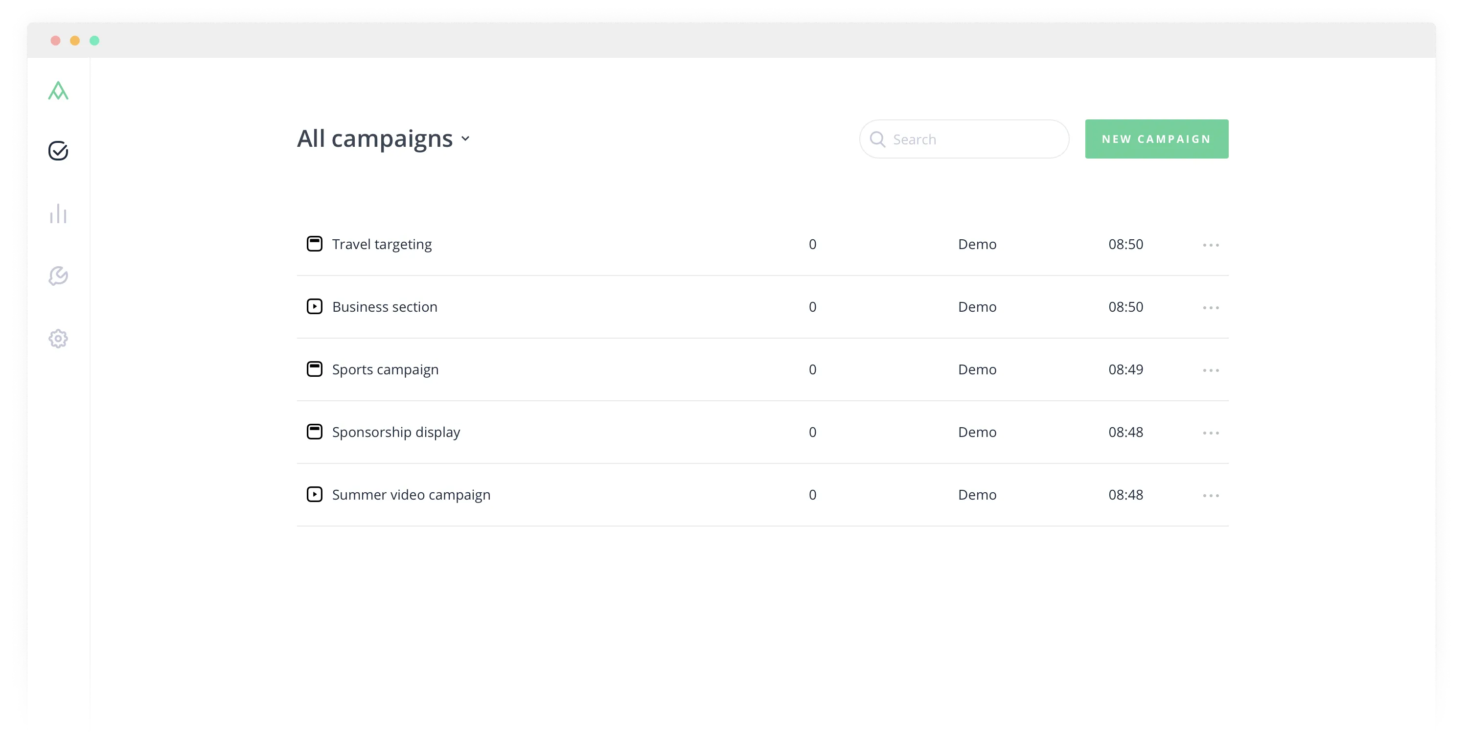 AdValidation campaign list interface